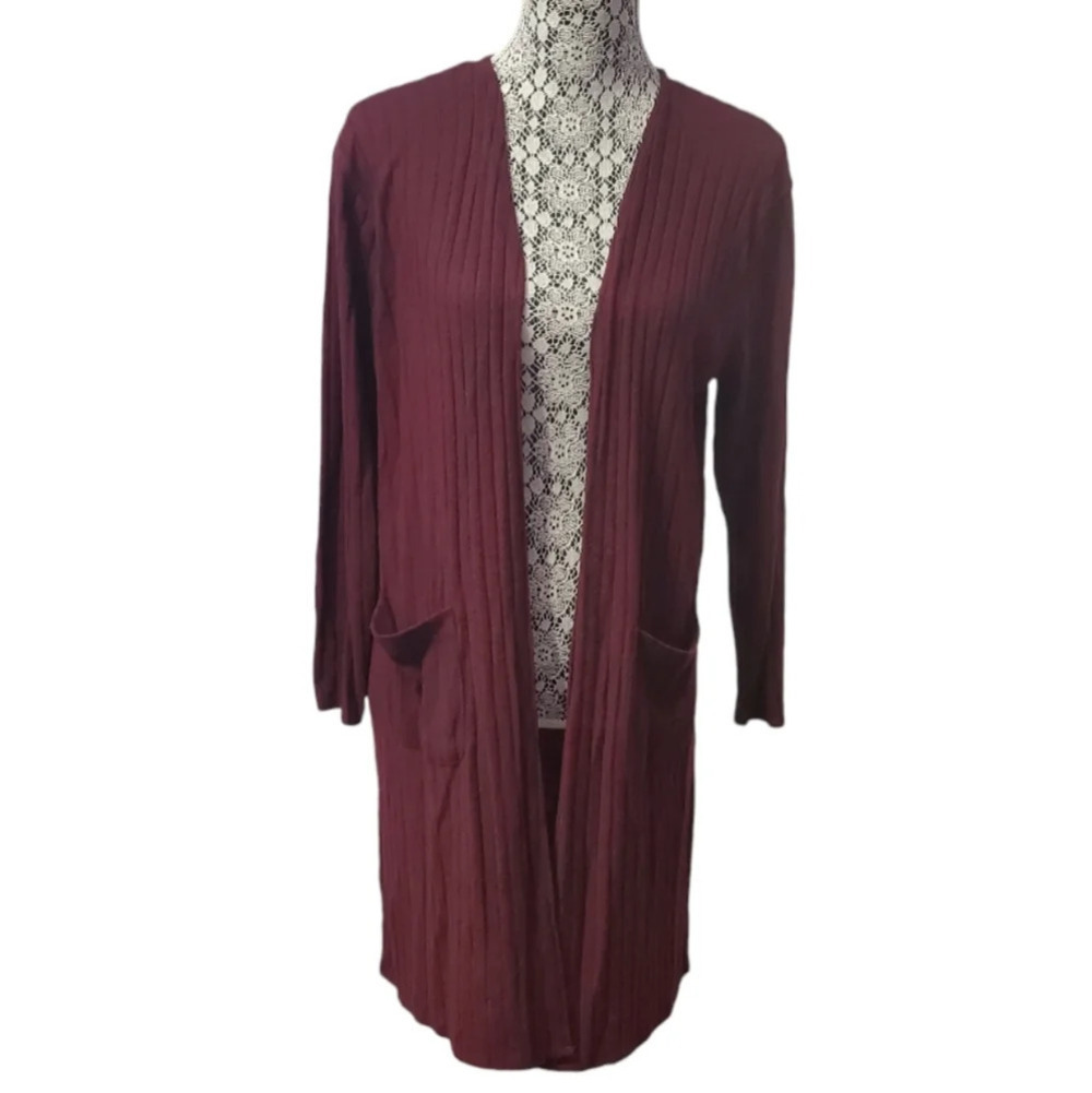 Nine West Women's Duster Ribbed Open Front Cardigan M